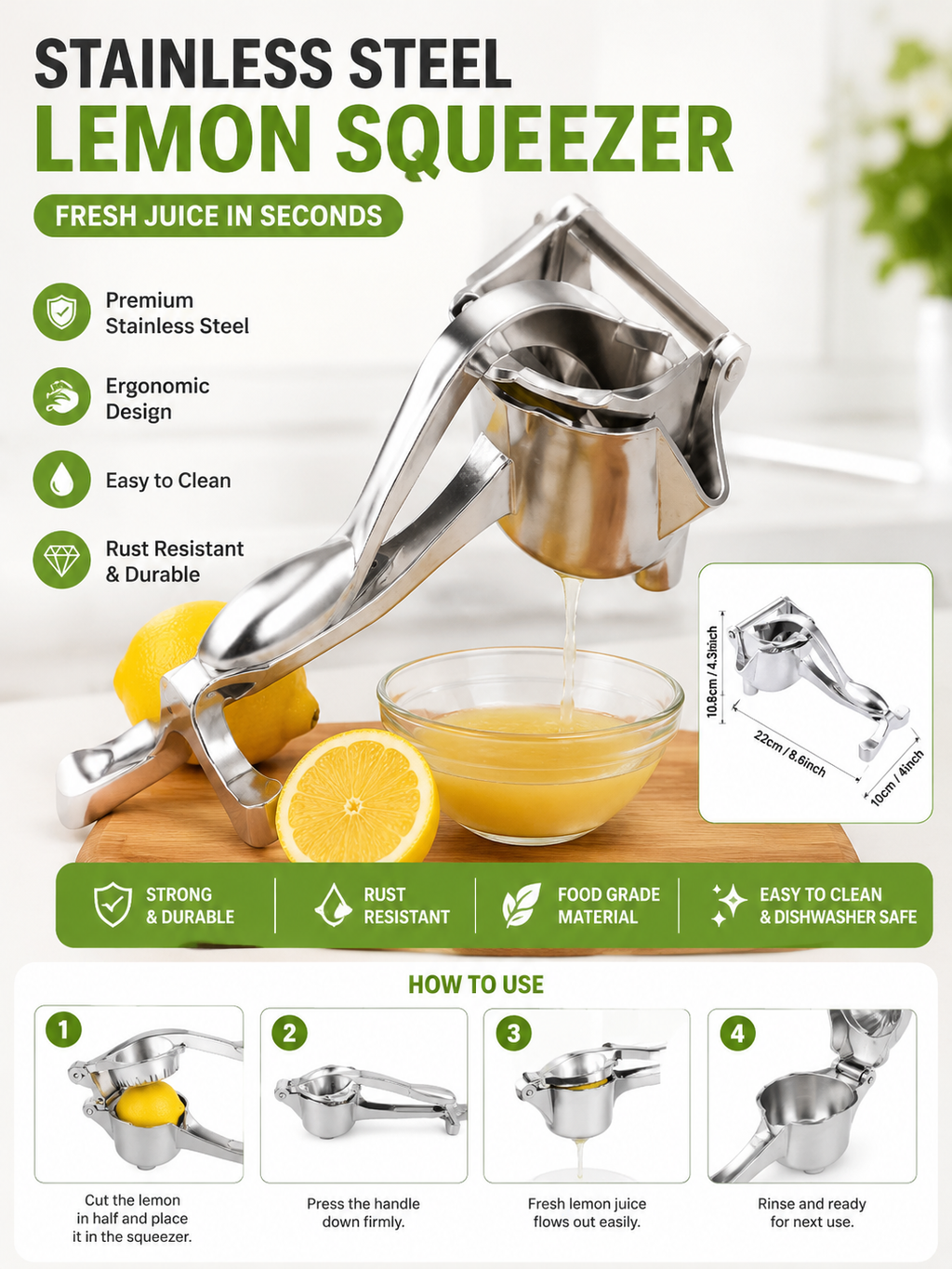 Manual Fruit Juicer Heavy Duty Aluminium Compact