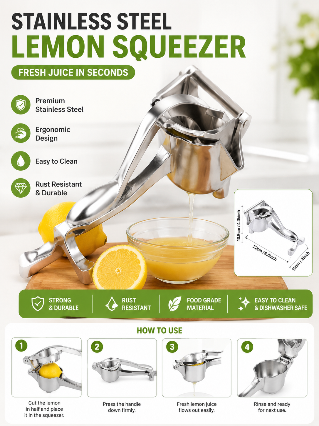 Manual Fruit Juicer Heavy Duty Aluminium Compact