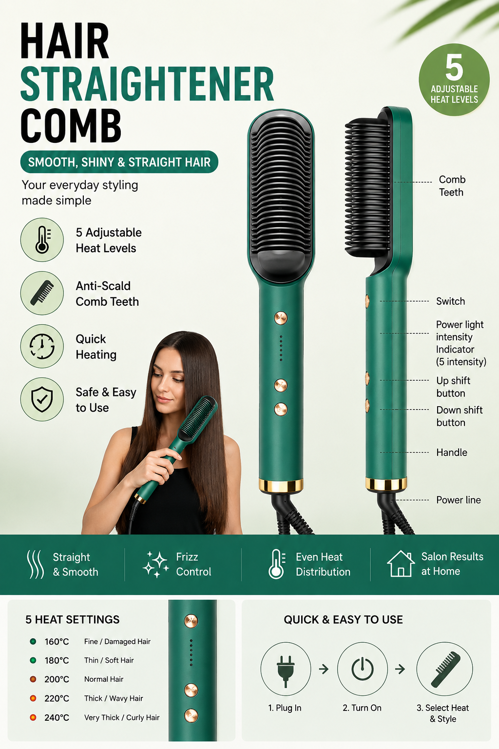 Hair Straightener Comb for Women & Men