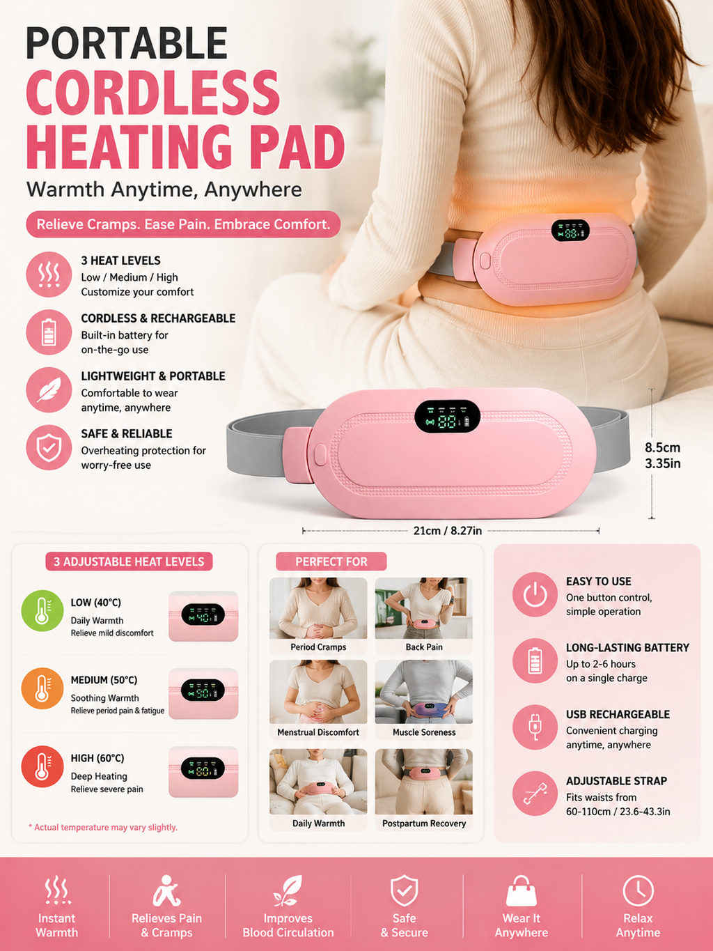 Portable Cordless Heating Pad for Menstrual Cramps Relief
